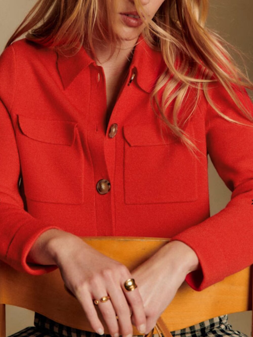 Sezane Betty Cardigan Coral Red XS - Picture 2 of 5
